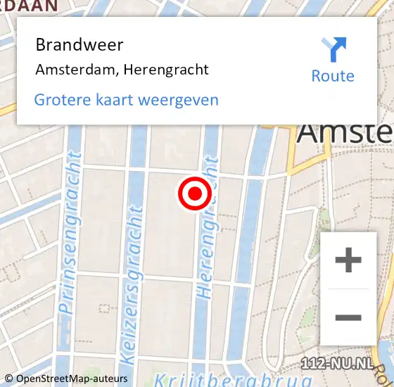 Locatie op kaart van de 112 melding: Brandweer Amsterdam, Herengracht op 25 januari 2023 03:43