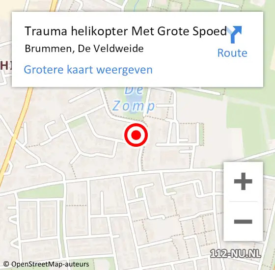 Locatie op kaart van de 112 melding: Trauma helikopter Met Grote Spoed Naar Brummen, De Veldweide op 25 januari 2023 03:53