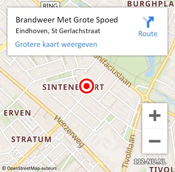 Locatie op kaart van de 112 melding: Brandweer Met Grote Spoed Naar Eindhoven, St Gerlachstraat op 25 januari 2023 04:35