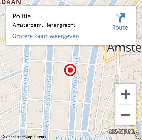 Locatie op kaart van de 112 melding: Politie Amsterdam, Herengracht op 25 januari 2023 04:43
