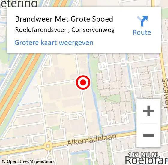 Locatie op kaart van de 112 melding: Brandweer Met Grote Spoed Naar Roelofarendsveen, Conservenweg op 25 januari 2023 04:56