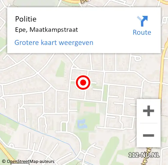 Locatie op kaart van de 112 melding: Politie Epe, Maatkampstraat op 25 januari 2023 05:25
