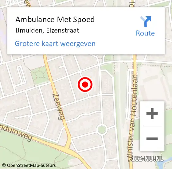 Locatie op kaart van de 112 melding: Ambulance Met Spoed Naar IJmuiden, Elzenstraat op 25 januari 2023 05:36