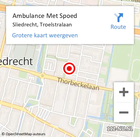 Locatie op kaart van de 112 melding: Ambulance Met Spoed Naar Sliedrecht, Troelstralaan op 25 januari 2023 05:51