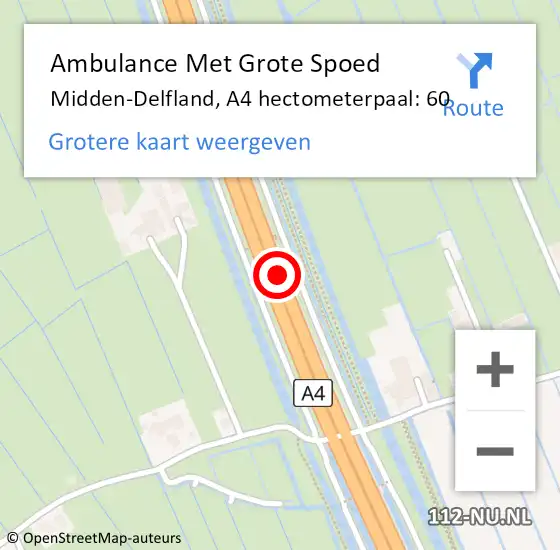 Locatie op kaart van de 112 melding: Ambulance Met Grote Spoed Naar Midden-Delfland, A4 hectometerpaal: 60 op 25 januari 2023 06:10