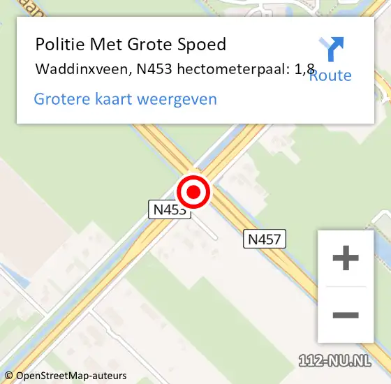 Locatie op kaart van de 112 melding: Politie Met Grote Spoed Naar Waddinxveen, N453 hectometerpaal: 1,8 op 25 januari 2023 07:04