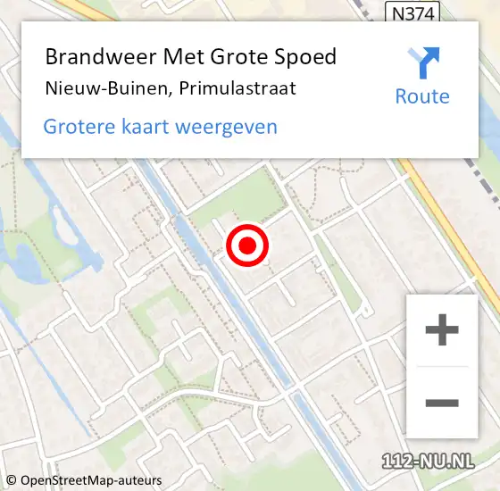 Locatie op kaart van de 112 melding: Brandweer Met Grote Spoed Naar Nieuw-Buinen, Primulastraat op 25 januari 2023 07:14