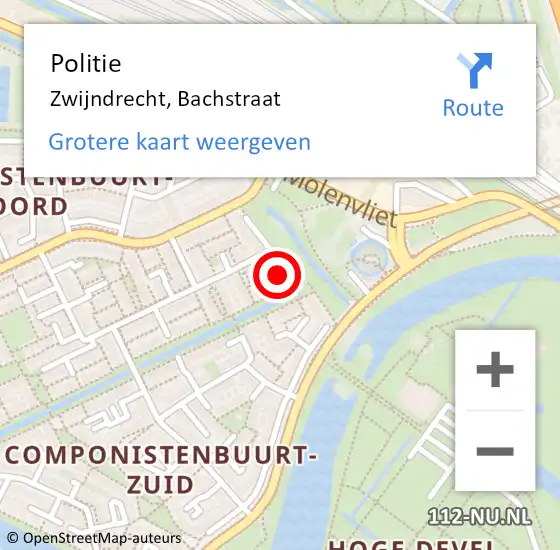 Locatie op kaart van de 112 melding: Politie Zwijndrecht, Bachstraat op 25 januari 2023 07:20