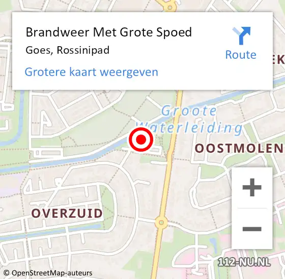 Locatie op kaart van de 112 melding: Brandweer Met Grote Spoed Naar Goes, Rossinipad op 25 januari 2023 08:02