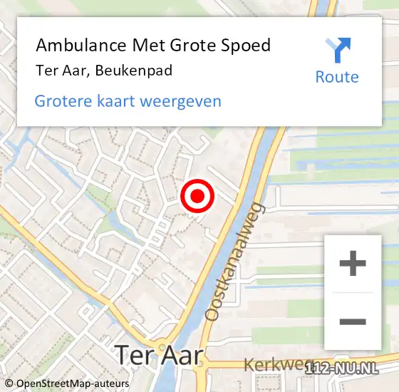 Locatie op kaart van de 112 melding: Ambulance Met Grote Spoed Naar Ter Aar, Beukenpad op 25 januari 2023 08:35
