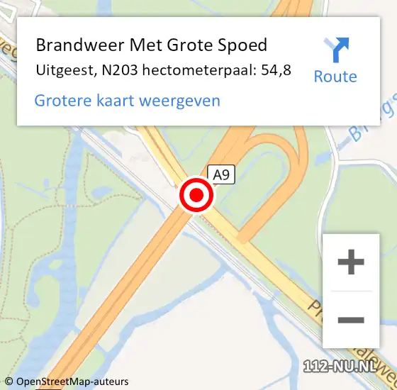 Locatie op kaart van de 112 melding: Brandweer Met Grote Spoed Naar Uitgeest, N203 hectometerpaal: 54,8 op 25 januari 2023 08:40