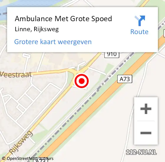 Locatie op kaart van de 112 melding: Ambulance Met Grote Spoed Naar Linne, Rijksweg op 25 januari 2023 08:49