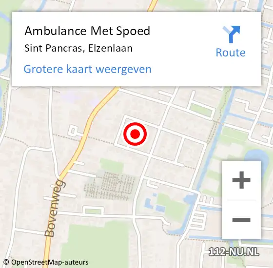 Locatie op kaart van de 112 melding: Ambulance Met Spoed Naar Sint Pancras, Elzenlaan op 25 januari 2023 08:54