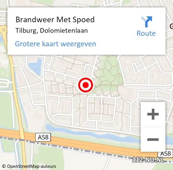 Locatie op kaart van de 112 melding: Brandweer Met Spoed Naar Tilburg, Dolomietenlaan op 25 januari 2023 09:17