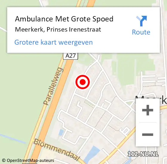 Locatie op kaart van de 112 melding: Ambulance Met Grote Spoed Naar Meerkerk, Prinses Irenestraat op 25 januari 2023 09:20