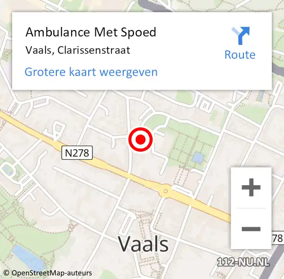 Locatie op kaart van de 112 melding: Ambulance Met Spoed Naar Vaals, Clarissenstraat op 13 augustus 2014 12:04