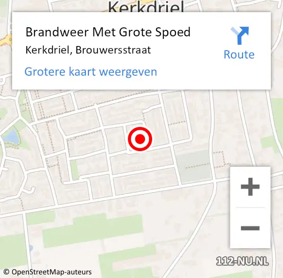 Locatie op kaart van de 112 melding: Brandweer Met Grote Spoed Naar Kerkdriel, Brouwersstraat op 25 januari 2023 09:42