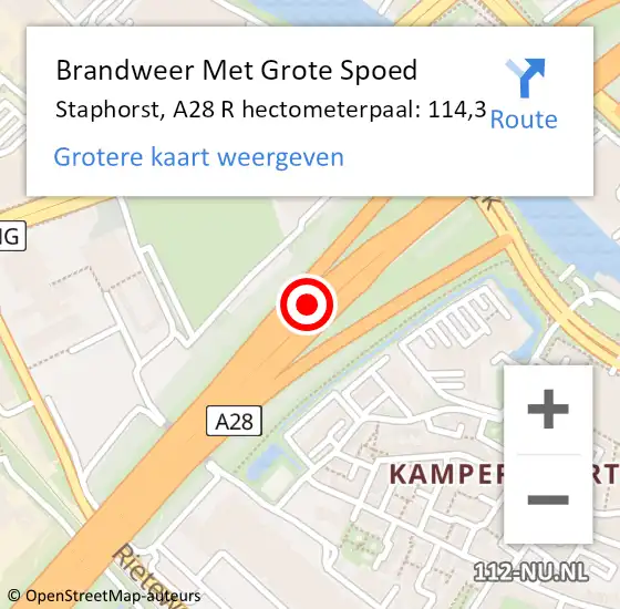 Locatie op kaart van de 112 melding: Brandweer Met Grote Spoed Naar Zuidwolde Dr, A28 L hectometerpaal: 128,3 op 13 augustus 2014 12:09