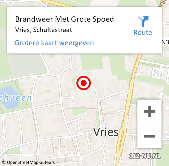 Locatie op kaart van de 112 melding: Brandweer Met Grote Spoed Naar Vries, Schultestraat op 25 januari 2023 11:08