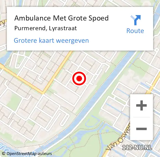Locatie op kaart van de 112 melding: Ambulance Met Grote Spoed Naar Purmerend, Lyrastraat op 25 januari 2023 11:09