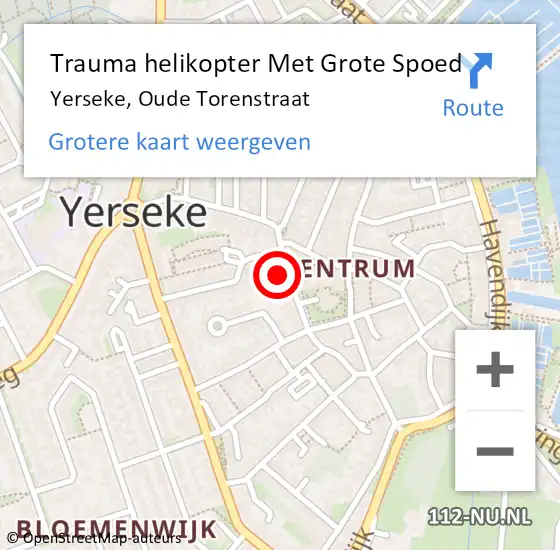 Locatie op kaart van de 112 melding: Trauma helikopter Met Grote Spoed Naar Yerseke, Oude Torenstraat op 25 januari 2023 11:30