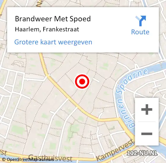 Locatie op kaart van de 112 melding: Brandweer Met Spoed Naar Haarlem, Frankestraat op 25 januari 2023 11:59