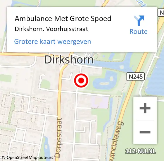 Locatie op kaart van de 112 melding: Ambulance Met Grote Spoed Naar Dirkshorn, Voorhuisstraat op 25 januari 2023 12:17