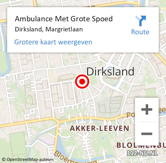 Locatie op kaart van de 112 melding: Ambulance Met Grote Spoed Naar Dirksland, Margrietlaan op 25 januari 2023 12:43