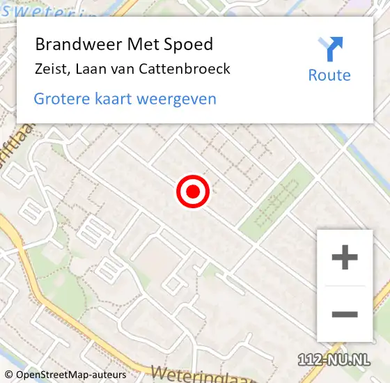 Locatie op kaart van de 112 melding: Brandweer Met Spoed Naar Zeist, Laan van Cattenbroeck op 25 januari 2023 12:54