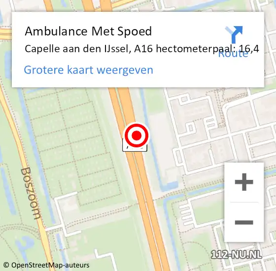 Locatie op kaart van de 112 melding: Ambulance Met Spoed Naar Capelle aan den IJssel, A16 hectometerpaal: 16,4 op 25 januari 2023 13:06