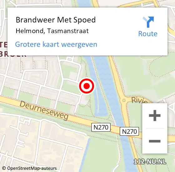 Locatie op kaart van de 112 melding: Brandweer Met Spoed Naar Helmond, Tasmanstraat op 25 januari 2023 13:07