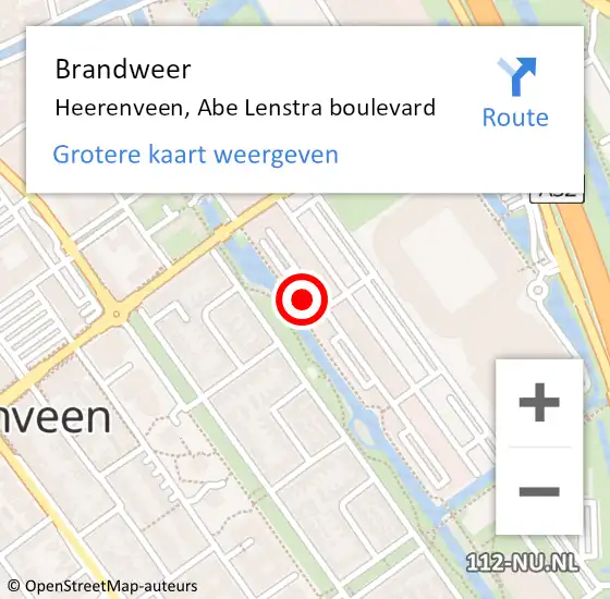 Locatie op kaart van de 112 melding: Brandweer Heerenveen, Abe Lenstra boulevard op 25 januari 2023 13:10