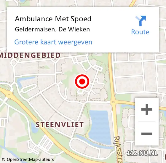 Locatie op kaart van de 112 melding: Ambulance Met Spoed Naar Geldermalsen, De Wieken op 25 januari 2023 13:20