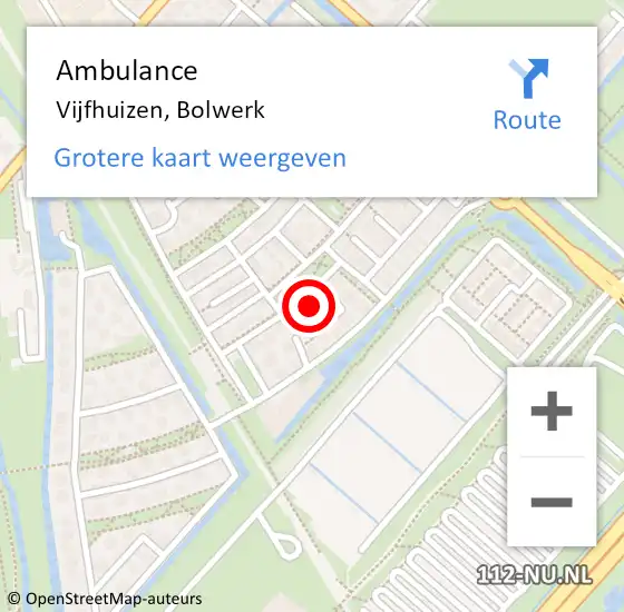 Locatie op kaart van de 112 melding: Ambulance Vijfhuizen, Bolwerk op 25 januari 2023 13:34