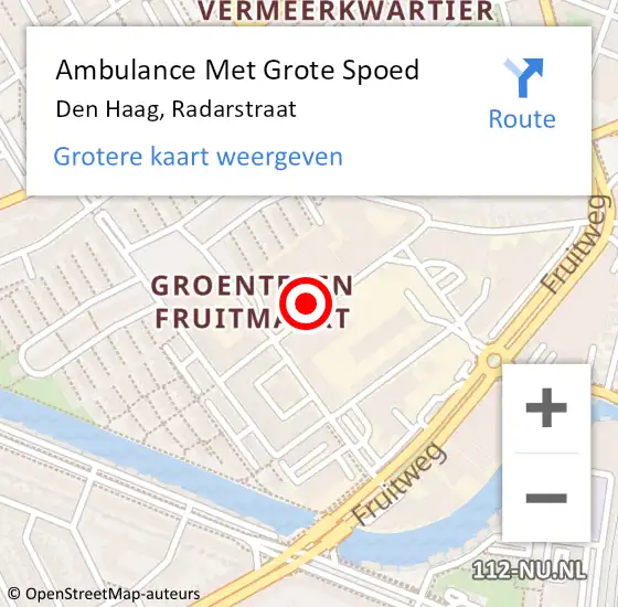 Locatie op kaart van de 112 melding: Ambulance Met Grote Spoed Naar Den Haag, Radarstraat op 25 januari 2023 13:37