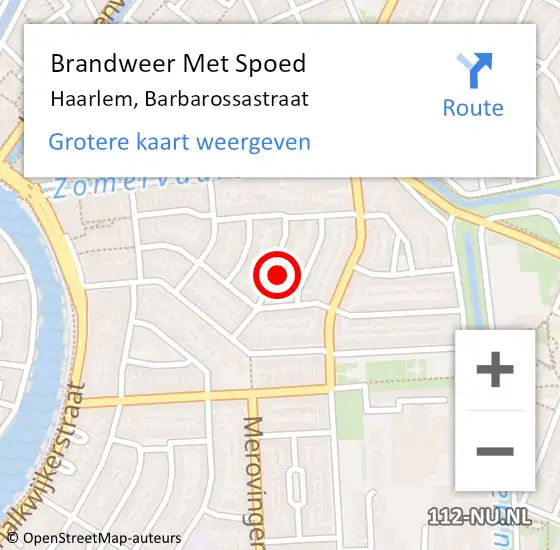 Locatie op kaart van de 112 melding: Brandweer Met Spoed Naar Haarlem, Barbarossastraat op 25 januari 2023 13:44
