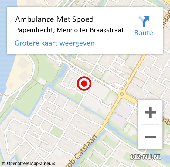 Locatie op kaart van de 112 melding: Ambulance Met Spoed Naar Papendrecht, Menno ter Braakstraat op 25 januari 2023 14:01