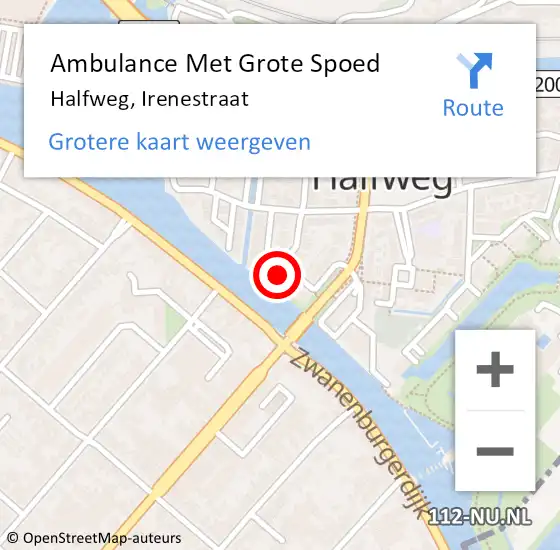 Locatie op kaart van de 112 melding: Ambulance Met Grote Spoed Naar Halfweg, Irenestraat op 25 januari 2023 14:06