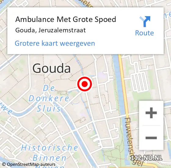 Locatie op kaart van de 112 melding: Ambulance Met Grote Spoed Naar Gouda, Jeruzalemstraat op 11 oktober 2013 12:40