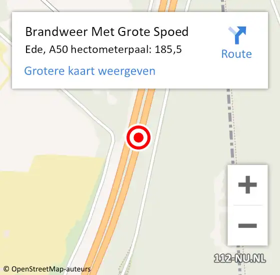 Locatie op kaart van de 112 melding: Brandweer Met Grote Spoed Naar Ede, A50 hectometerpaal: 185,5 op 25 januari 2023 14:16