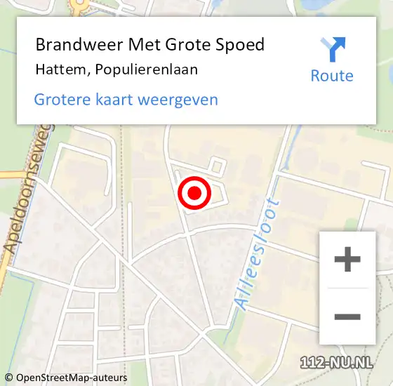 Locatie op kaart van de 112 melding: Brandweer Met Grote Spoed Naar Hattem, Populierenlaan op 13 augustus 2014 12:26