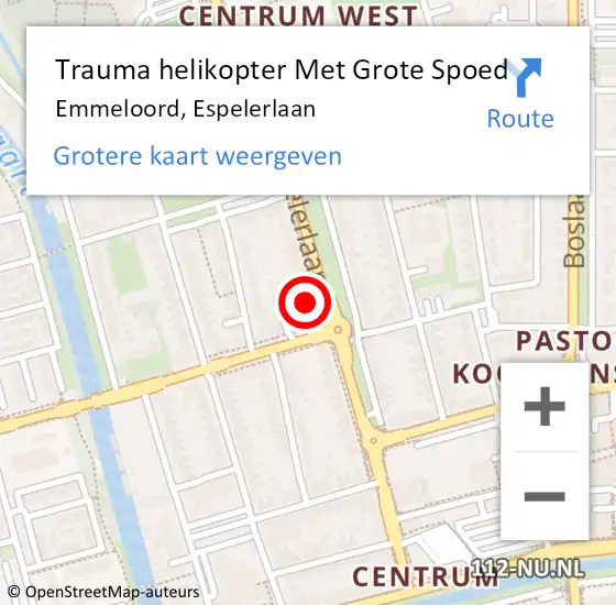 Locatie op kaart van de 112 melding: Trauma helikopter Met Grote Spoed Naar Emmeloord, Espelerlaan op 25 januari 2023 14:38