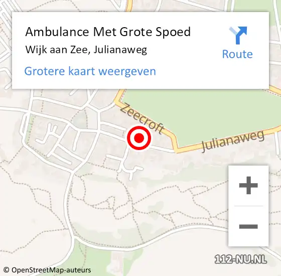 Locatie op kaart van de 112 melding: Ambulance Met Grote Spoed Naar Wijk aan Zee, Julianaweg op 25 januari 2023 14:43