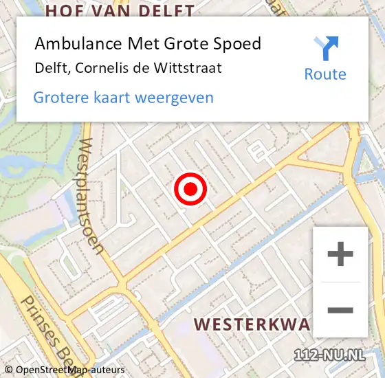 Locatie op kaart van de 112 melding: Ambulance Met Grote Spoed Naar Delft, Cornelis de Wittstraat op 25 januari 2023 14:46