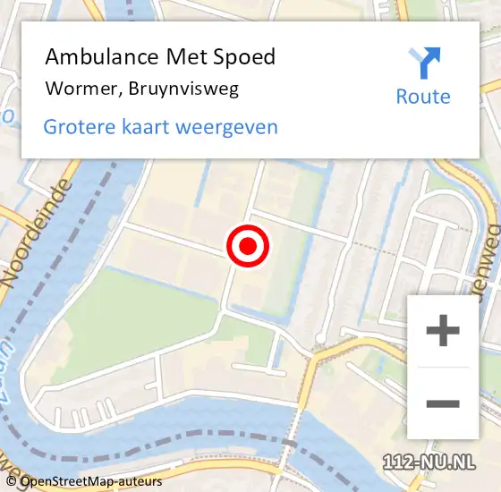 Locatie op kaart van de 112 melding: Ambulance Met Spoed Naar Wormer, Bruynvisweg op 25 januari 2023 15:01