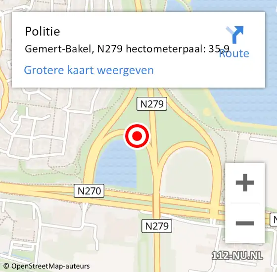 Locatie op kaart van de 112 melding: Politie Gemert-Bakel, N279 hectometerpaal: 35,9 op 25 januari 2023 15:44