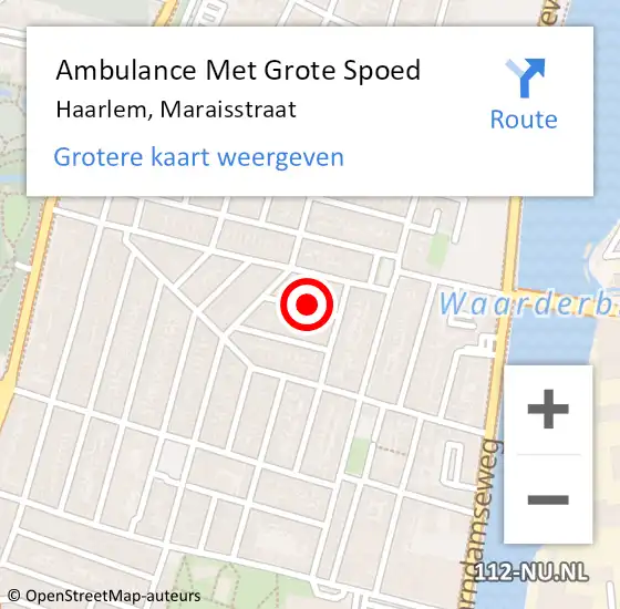 Locatie op kaart van de 112 melding: Ambulance Met Grote Spoed Naar Haarlem, Maraisstraat op 25 januari 2023 15:50