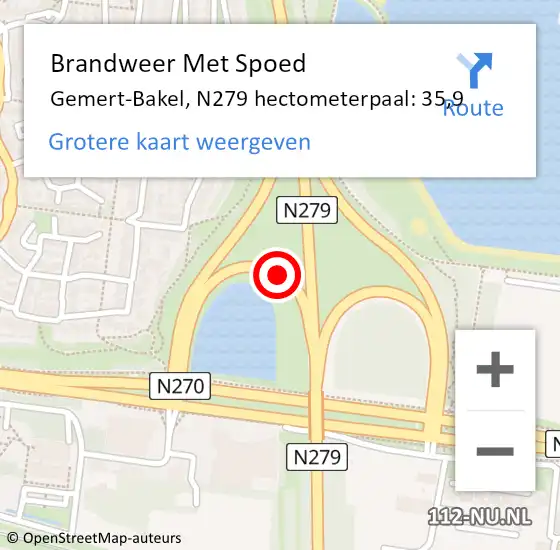 Locatie op kaart van de 112 melding: Brandweer Met Spoed Naar Gemert-Bakel, N279 hectometerpaal: 35,9 op 25 januari 2023 15:54