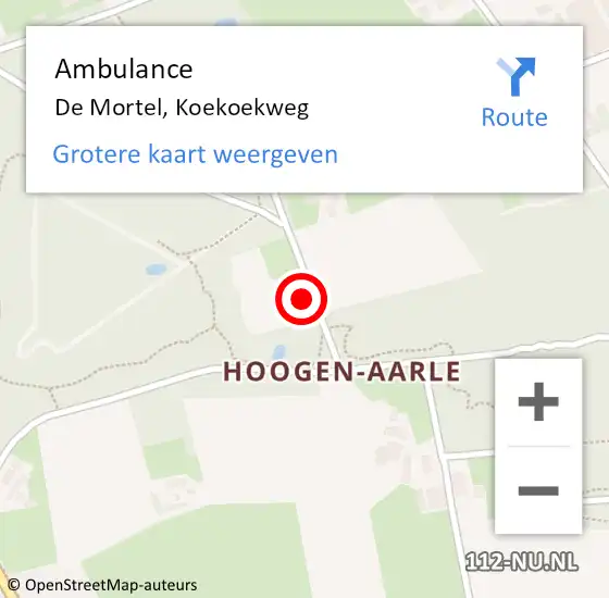 Locatie op kaart van de 112 melding: Ambulance De Mortel, Koekoekweg op 13 augustus 2014 12:45