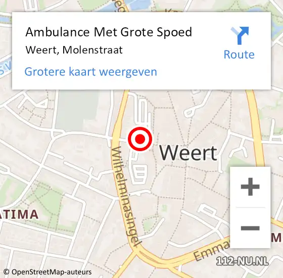 Locatie op kaart van de 112 melding: Ambulance Met Grote Spoed Naar Weert, Molenstraat op 13 augustus 2014 12:46